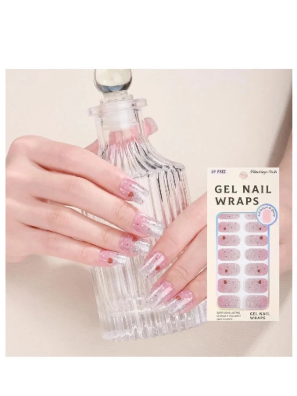 Pink And Silver Glitter Gradient Gel Nail Wraps